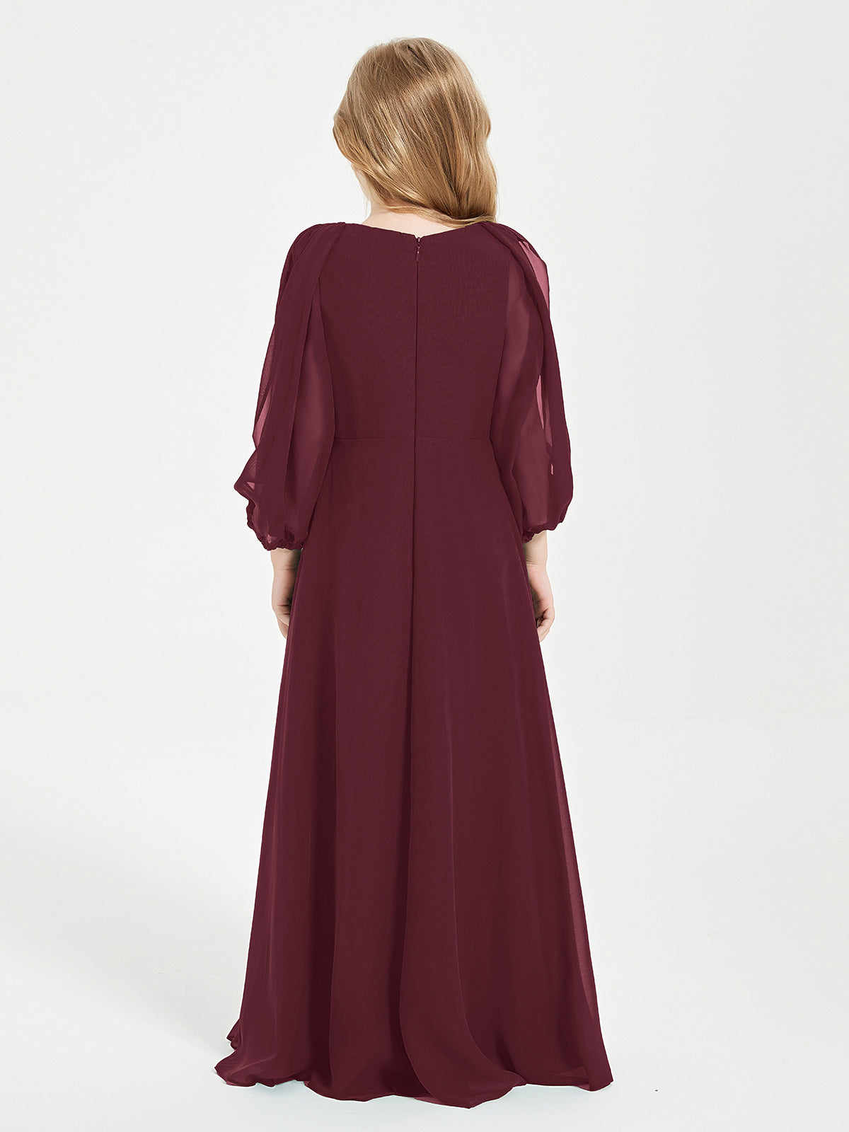 Modest Long Sleeved Junior Bridesmaid Gowns Cabernet